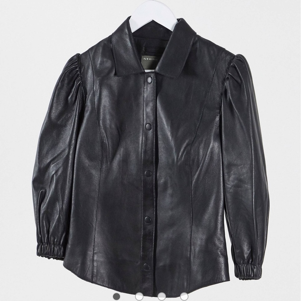 Muubaa puff sleeve leather top in black 10